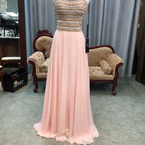 Alyce Blush and Gold Prom or Bridesmaid Dresses, Strapless Aline Flowy chiffon - Picture 3 of 13